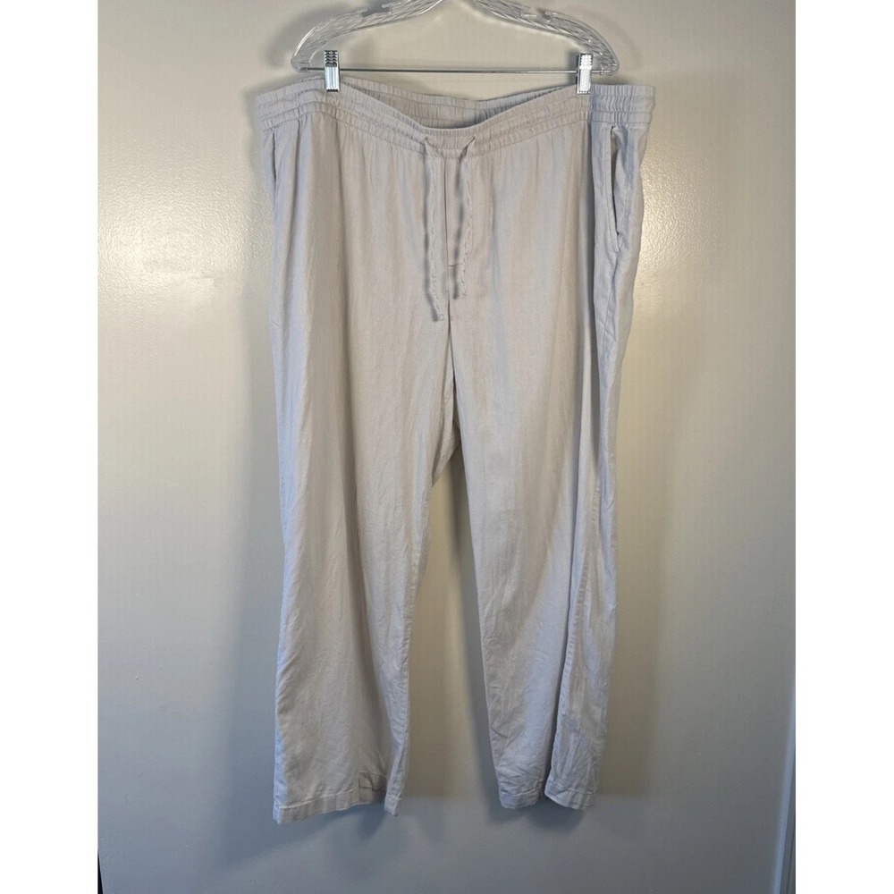 Old Navy Pants Womens XXL Wide Leg Ecru Elastic Waist Linen Rayon Drawstring